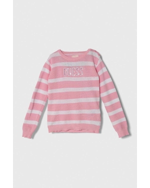Guess sweter bawełniany dziecięcy kolor różowy lekki