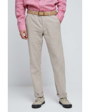 Medicine spodnie lniane męskie kolor beżowy proste