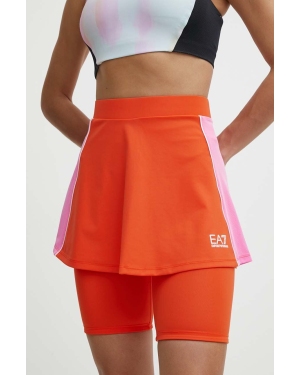 EA7 Emporio Armani spódnica sportowa Tennis Pro kolor pomarańczowy mini rozkloszowana