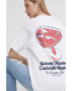 On Vacation t-shirt bawełniany Skinny Dippin' Cocktail Sippin' kolor biały z nadrukiem OVC T151