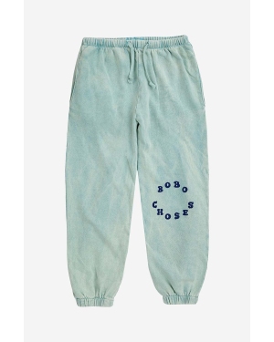 Bobo Choses spodnie dresowe bawełniane dziecięce kolor niebieski z nadrukiem