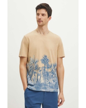 Medicine t-shirt bawełniany męski kolor beżowy wzorzysty