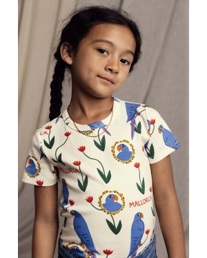 Mini Rodini t-shirt bawełniany dziecięcy Parrots kolor beżowy wzorzysty