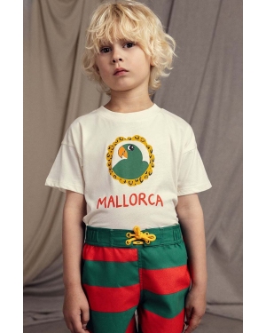 Mini Rodini t-shirt bawełniany dziecięcy Parrot kolor beżowy z nadrukiem