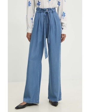 Answear Lab spodnie bawełniane kolor niebieski szerokie high waist