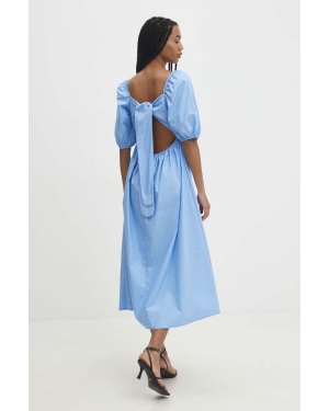 Answear Lab sukienka bawełniana kolor niebieski midi rozkloszowana